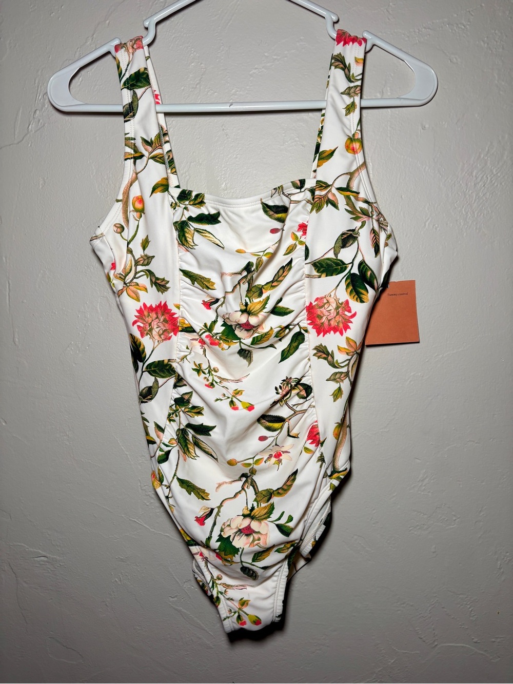NWT Shade & Shore Floral One Piece Swimsuit Tummy Control Scoop Back Small 4